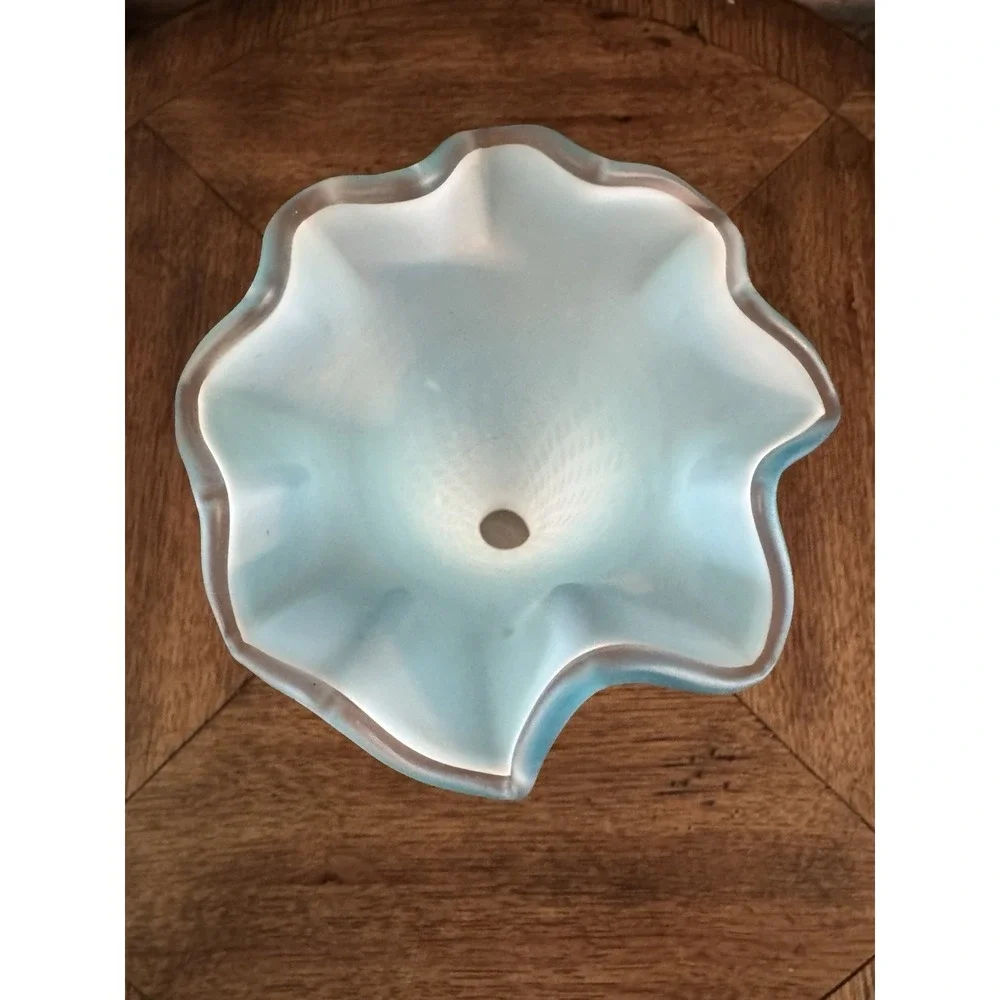 Antique‎ Model Flint ALBANY GLASS Vase Blue Opalescent Flute Vase IDNIANA c.1900